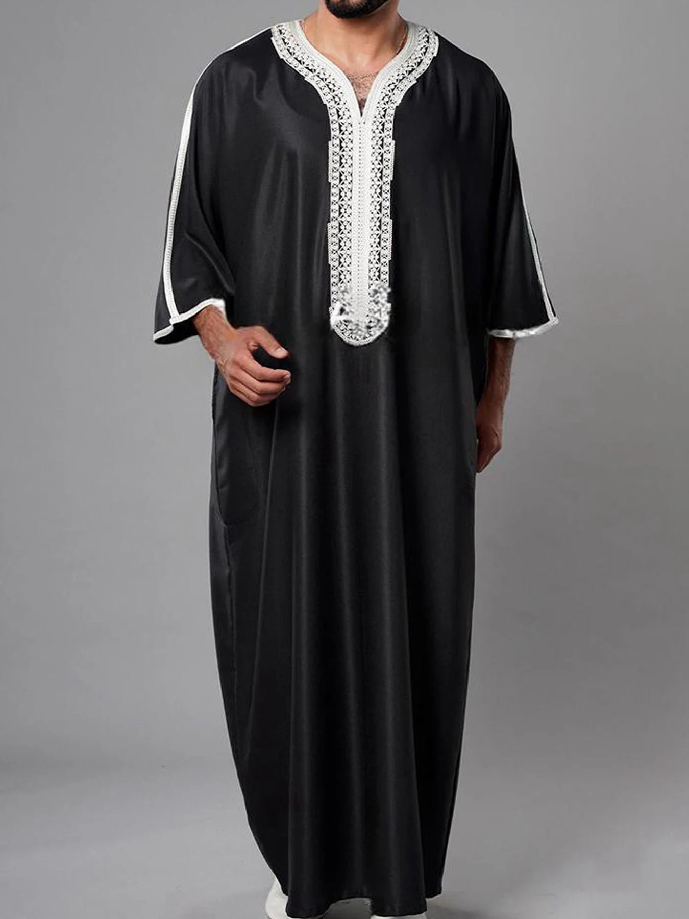 White and Black Premium Moroccan Thobe